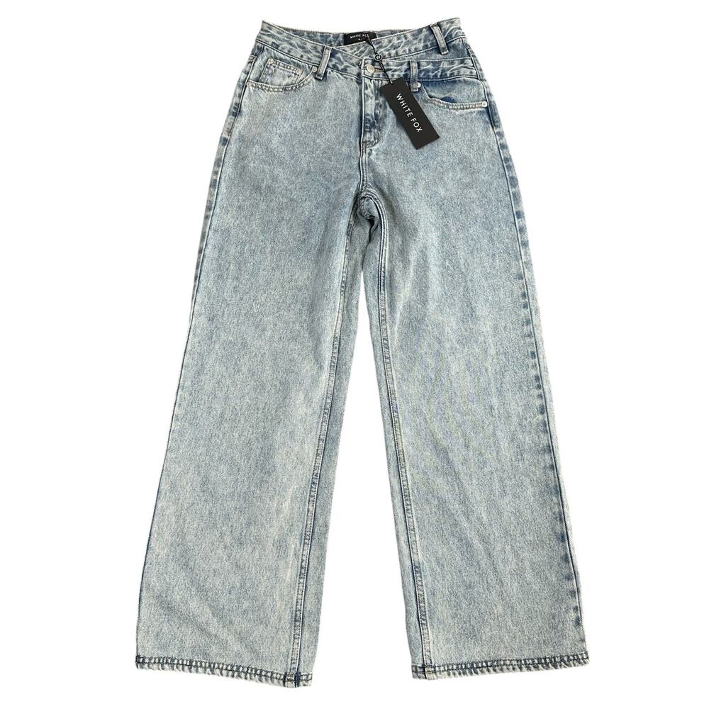 White Fox Women's Take My Time High Rise Straight Leg Jeans Washed Blue Size M - Picture 2 of 9